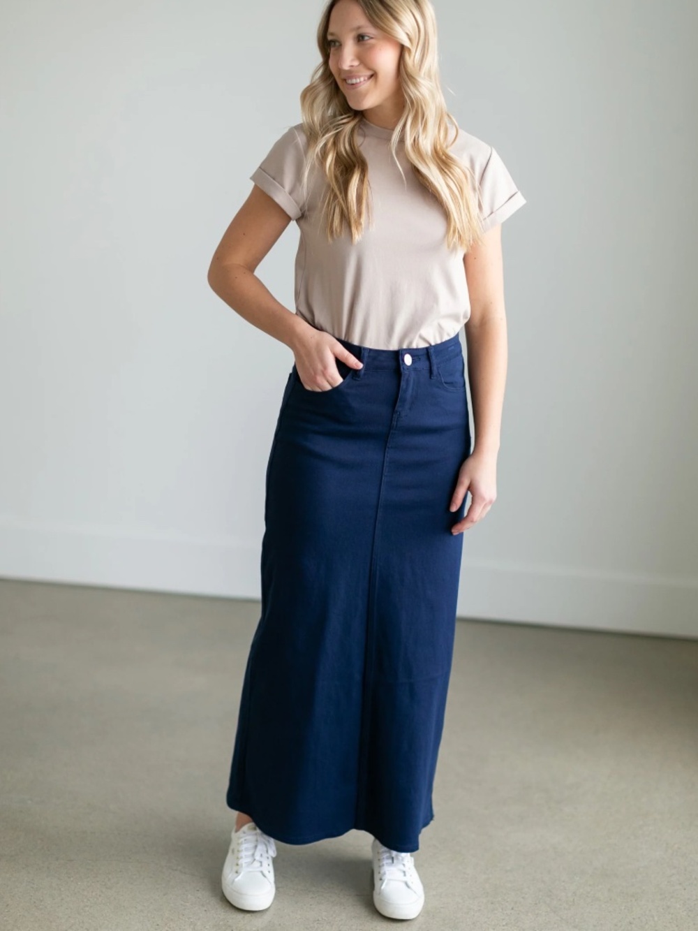 Inherit Clothing Faith Long Denim Maxi Skirt Navy Size 4 NWOT